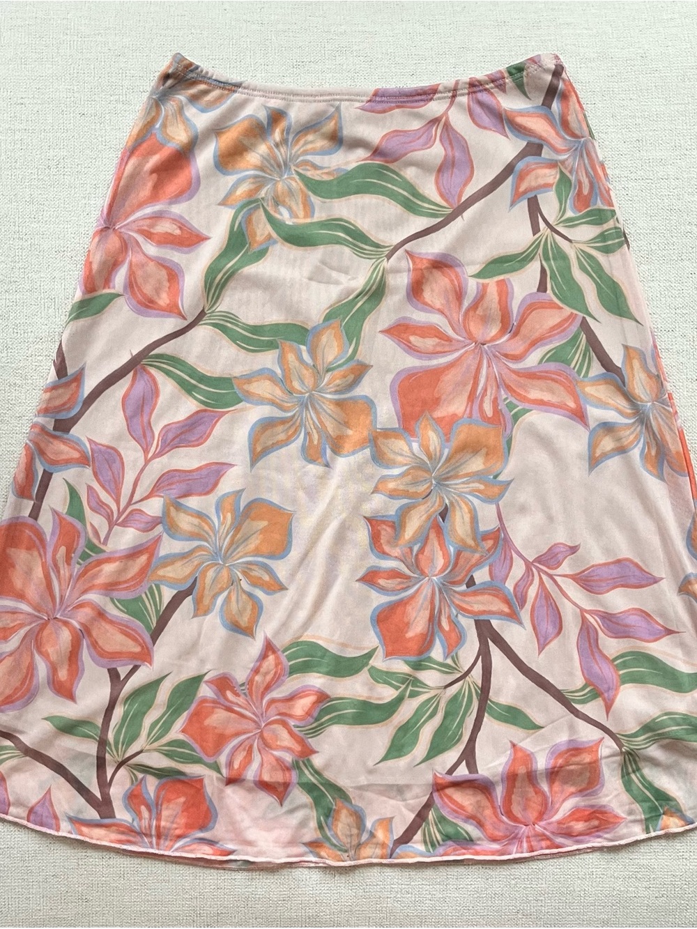Floral A-Line Slip Skirt in Peach and Green